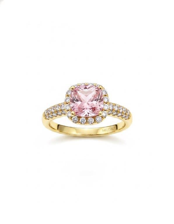 14K/Italy 2.0ct Pink Princess Cut Yellow Gold Ring Warranty Quality-8US