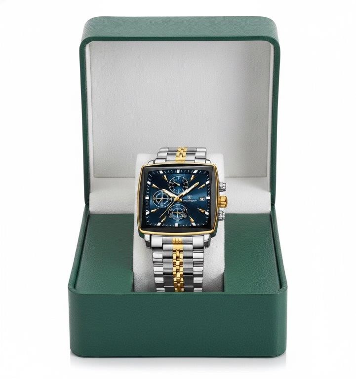 POEDAGAR Executive Luxury Square Case Design Men's Watch with Premium Box