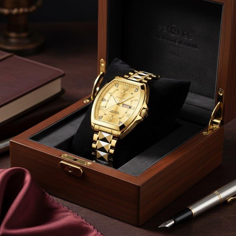 Men's Poedagar Luxury Gold Tone Watch-include box original