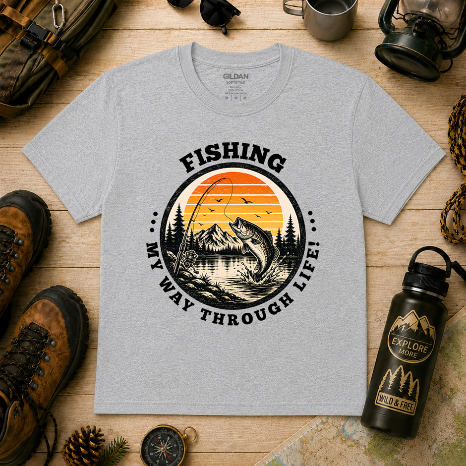 "Fishing My Way Through Life T-Shirt!" Outdoor's Adventure - Large