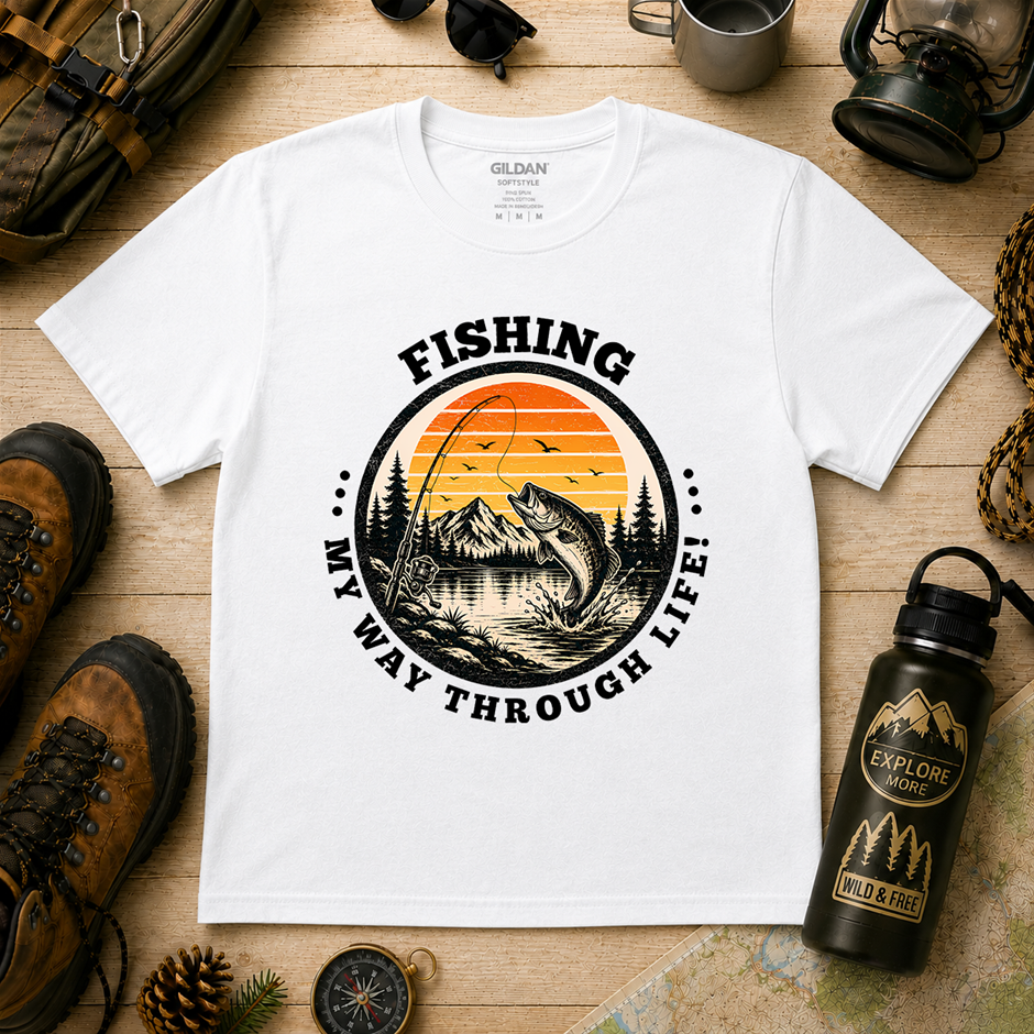 "Fishing My Way Through Life T-Shirt!" Outdoor's Adventure - Large