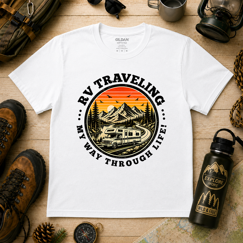 "RV Traveling My Way Through Life T-Shirt! Outdoor's Adventure - Xlarge