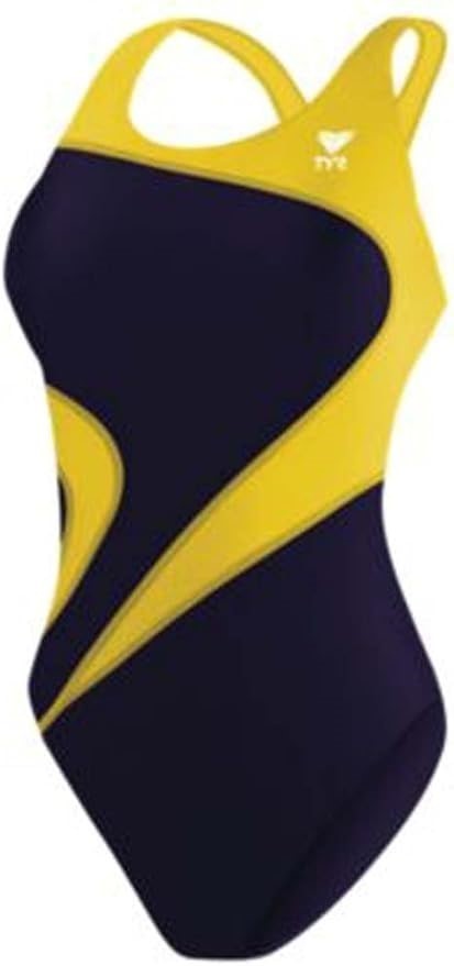 TYR Sport Women's Alliance T-Splice Maxfit Swimsuit, Size 40 (1X), Navy/Gol