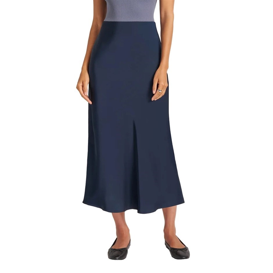 MATTY M Women's Satin Skirt, Size L, Navy. Buyers Note - Discount Freight