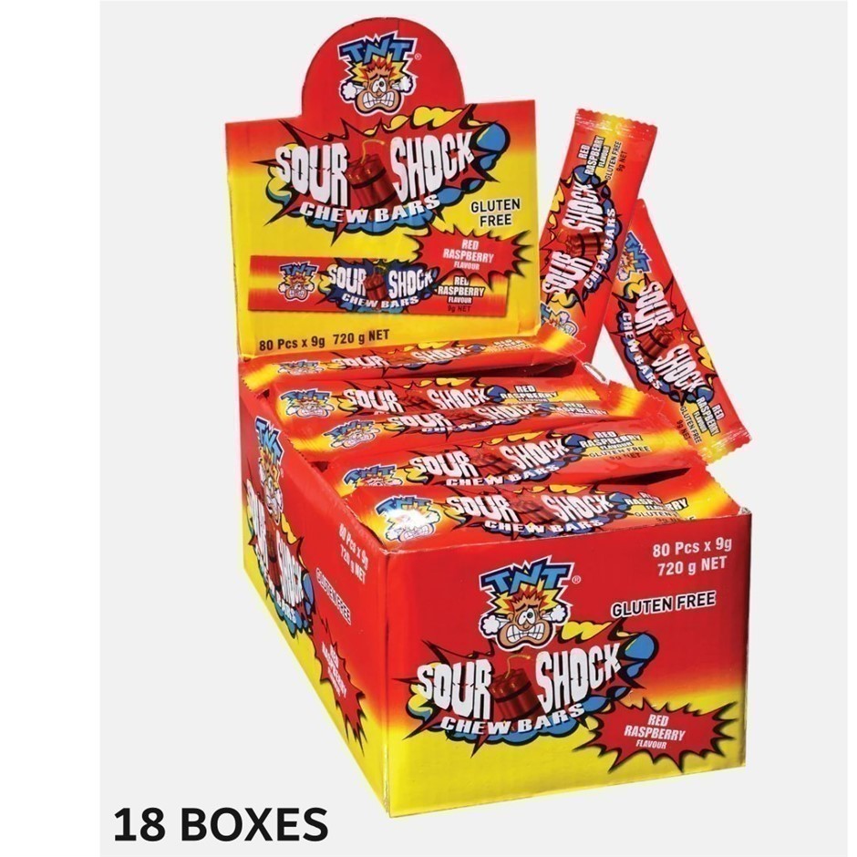 0436-5062744 · TNT Sour Shock Bar Red Raspberry Chew Bars Gluten Free (9g x 80pcs x 18 Box