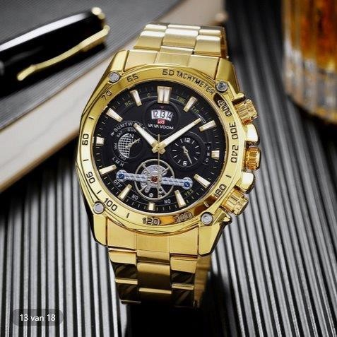 VA VA VOOM Men's Gold-Tone Multi-Function Style Quartz Watch
