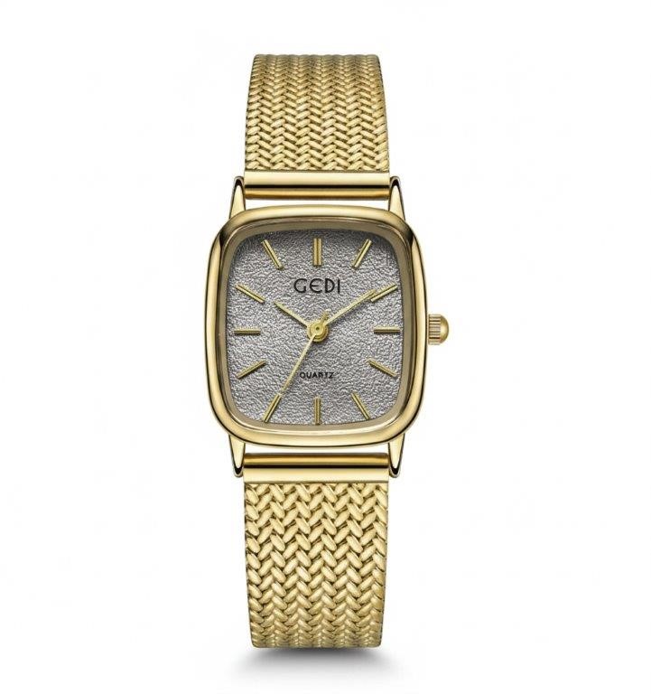 GEDI Ladies Gold-Tone Mesh Bracelet Quartz Watch with Gift Box – Silver