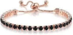 925 Sterling Silver Tennis Bracelet Black Simulated Diamonds-adjustable