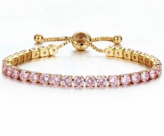 925 Sterling Silver Tennis Bracelet Pink Simulated Diamonds-adjustable