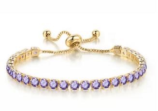 925 Sterling Silver Tennis Bracelet Purple Simulated Diamonds-adjustable