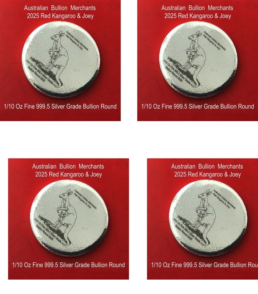 1/10 Oz 999.5 Silver Red Kangaroo & Joey 2025 AU Bullion Merchants x 4