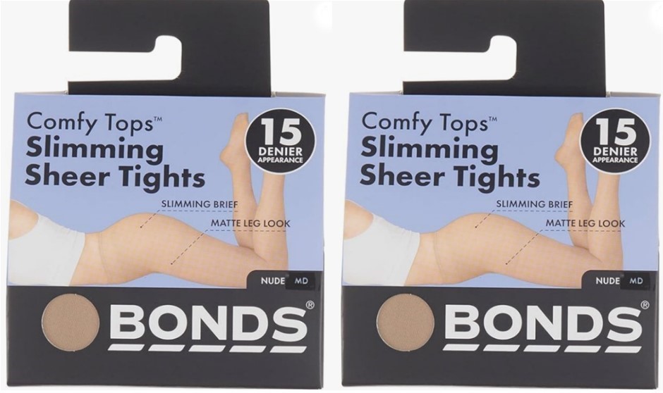 2x Bonds Womens 15 Denier Slimming Sheer Tights Hosiery. Nude. Size SM