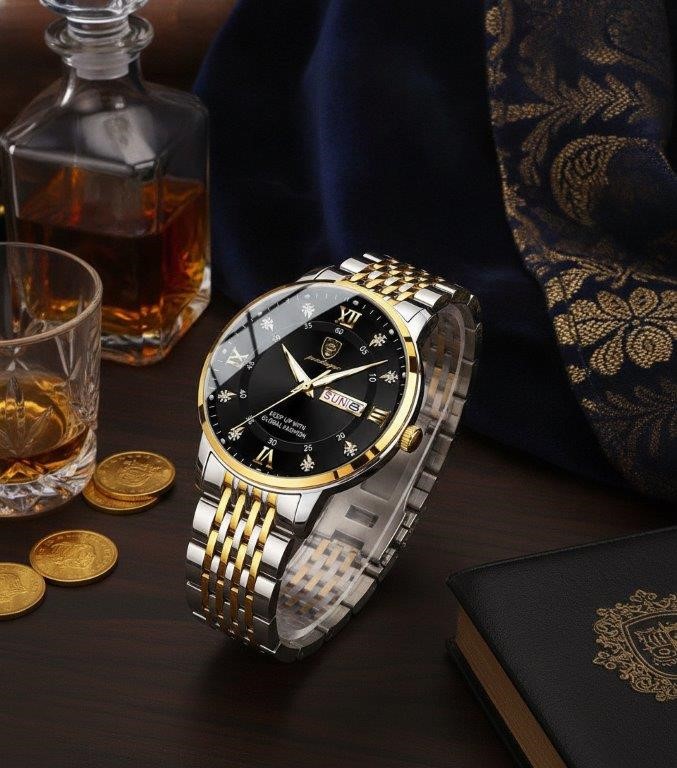 POEDAGAR Men's Two-Tone Simulated Diamond Watch with Premium Gift Box