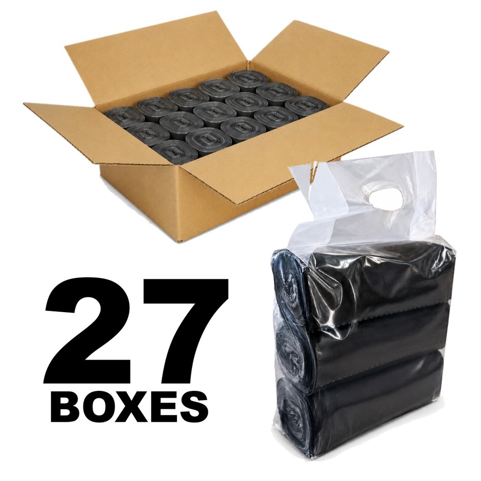 27 BOXES of Medium Octagonal Bottom Trash Bags 27L, Black Tidy Bin Liners f