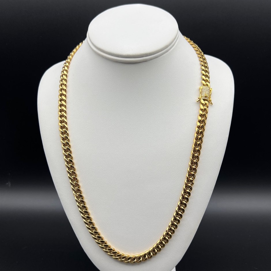 18K Gold-Filled Cuban Necklace with AAA Cubic Zirconias Clasp, 8MM - 60.9c