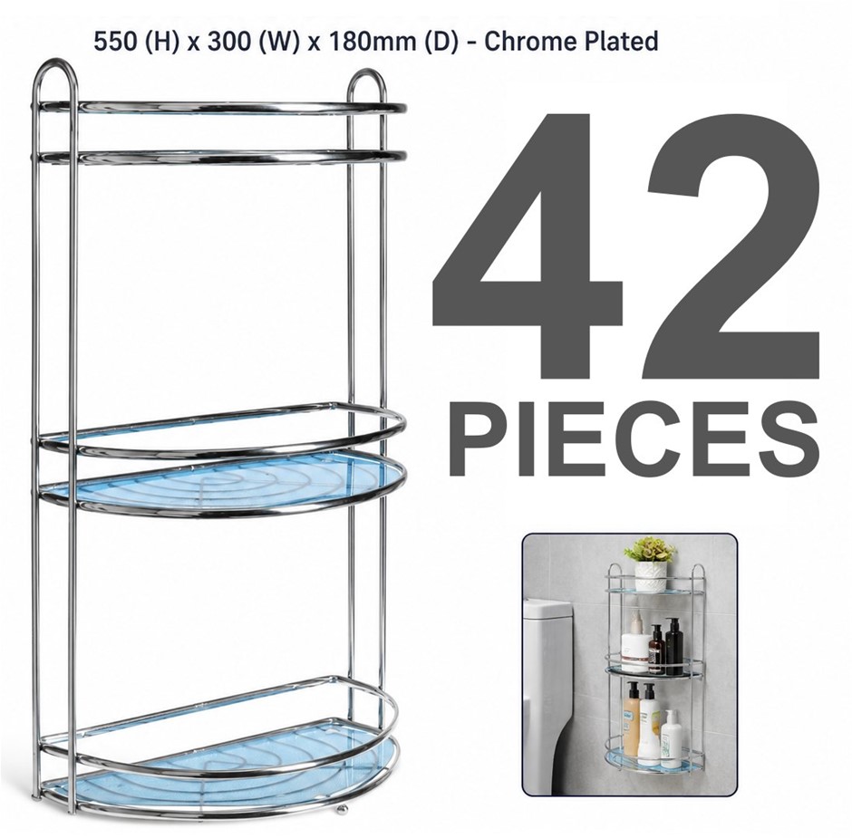 48 x MAINONE Bathroom Storage Rack 550 (H) x 300 (W) x 180mm (D) - Chrome P