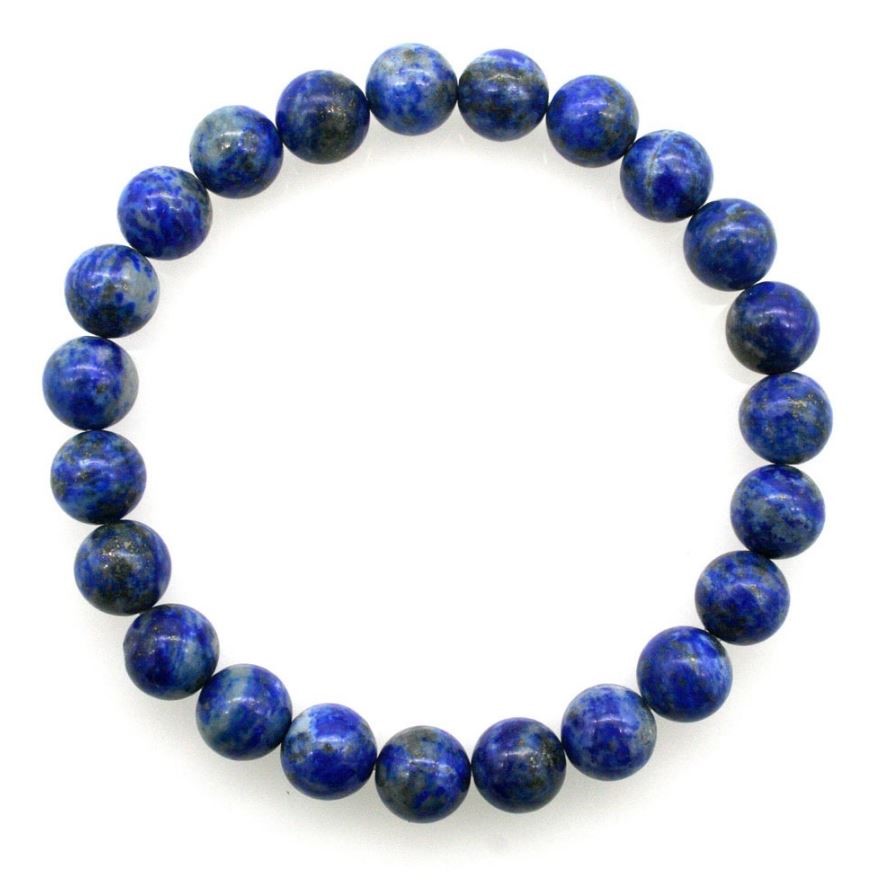 8mm Blue with White Specks Lapis Lazuli Beaded Stretchy Bracelet