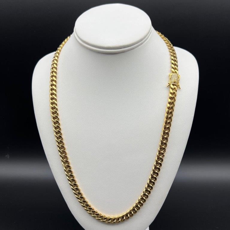 18K Gold-Filled Cuban Necklace with Simulated Diamond Clasp, 8MM - 60.9cm