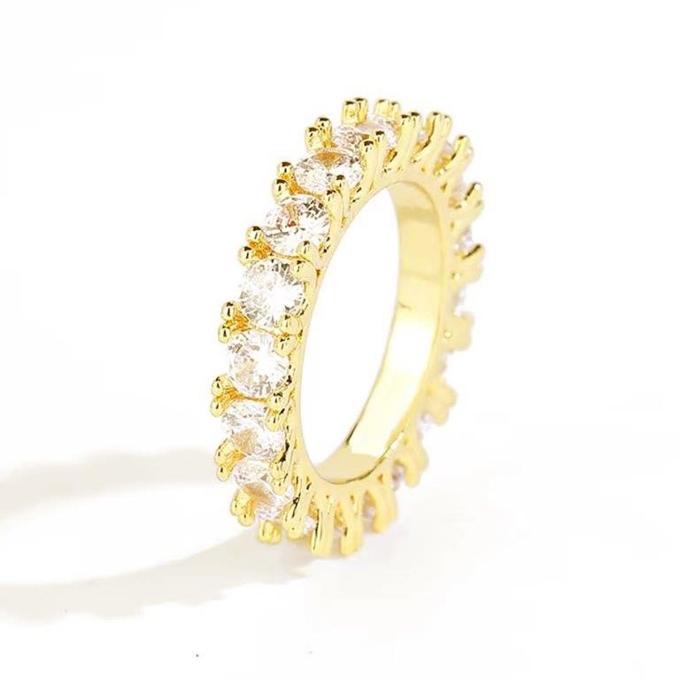 18K Gold-Filled Single-Row Ring, Simulated Diamonds, Size 10
