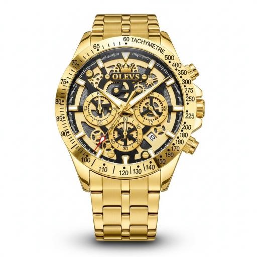OLEVS Luxury Gold Skeleton Chronograph Watch with Premium Gift Box