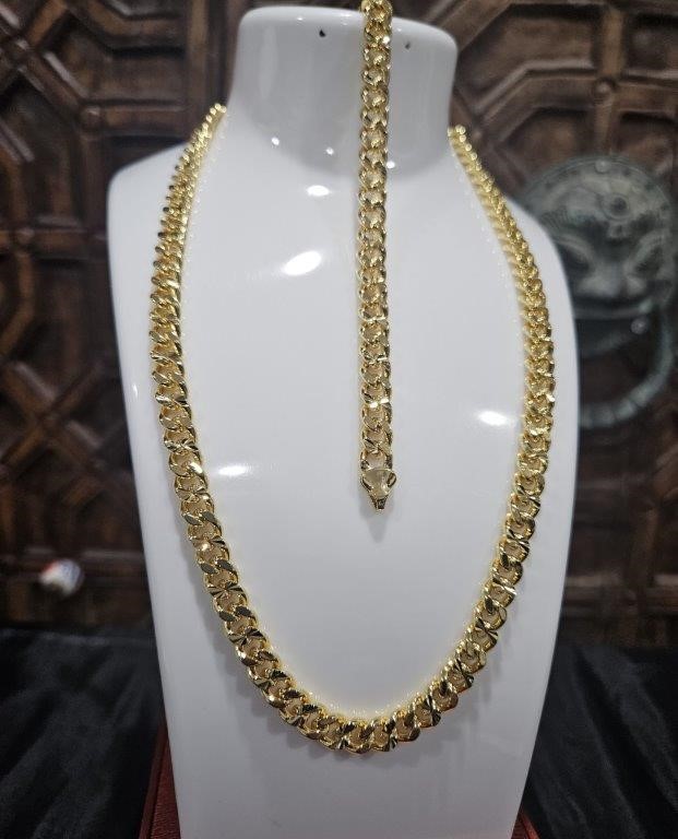 18K/Italy Stamped Set Yellow Gold Filled Chain and Bracelet -49cm-Bonus