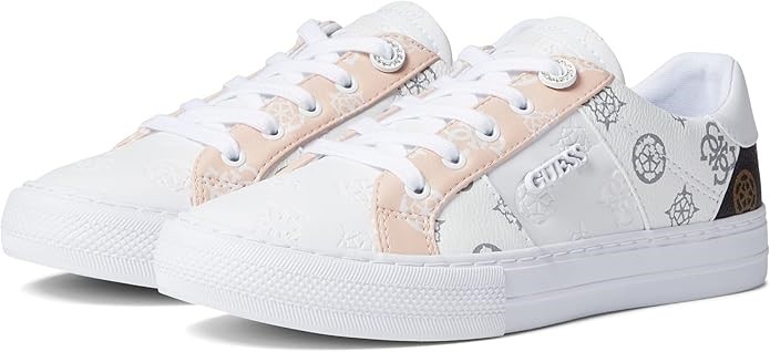 0056-3140674 · GUESS Women's Loven Sneaker, White/Pink, 6.5 US
