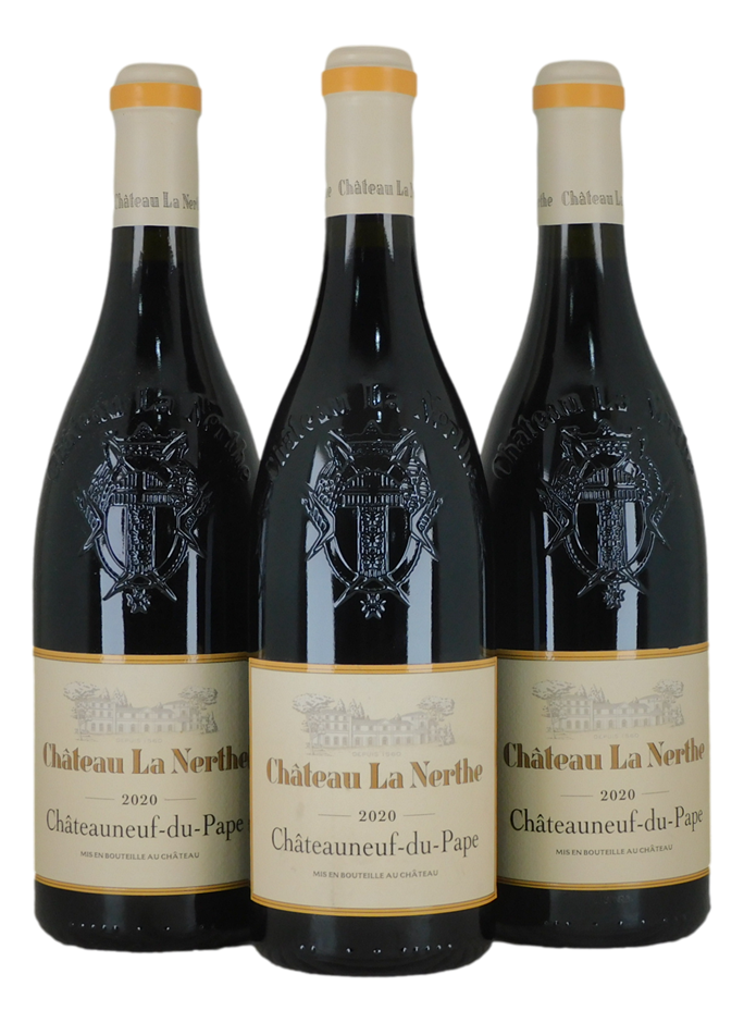 Chateau La Nerthe Chateauneuf du Pape 2020 (3x 750mL), France.
