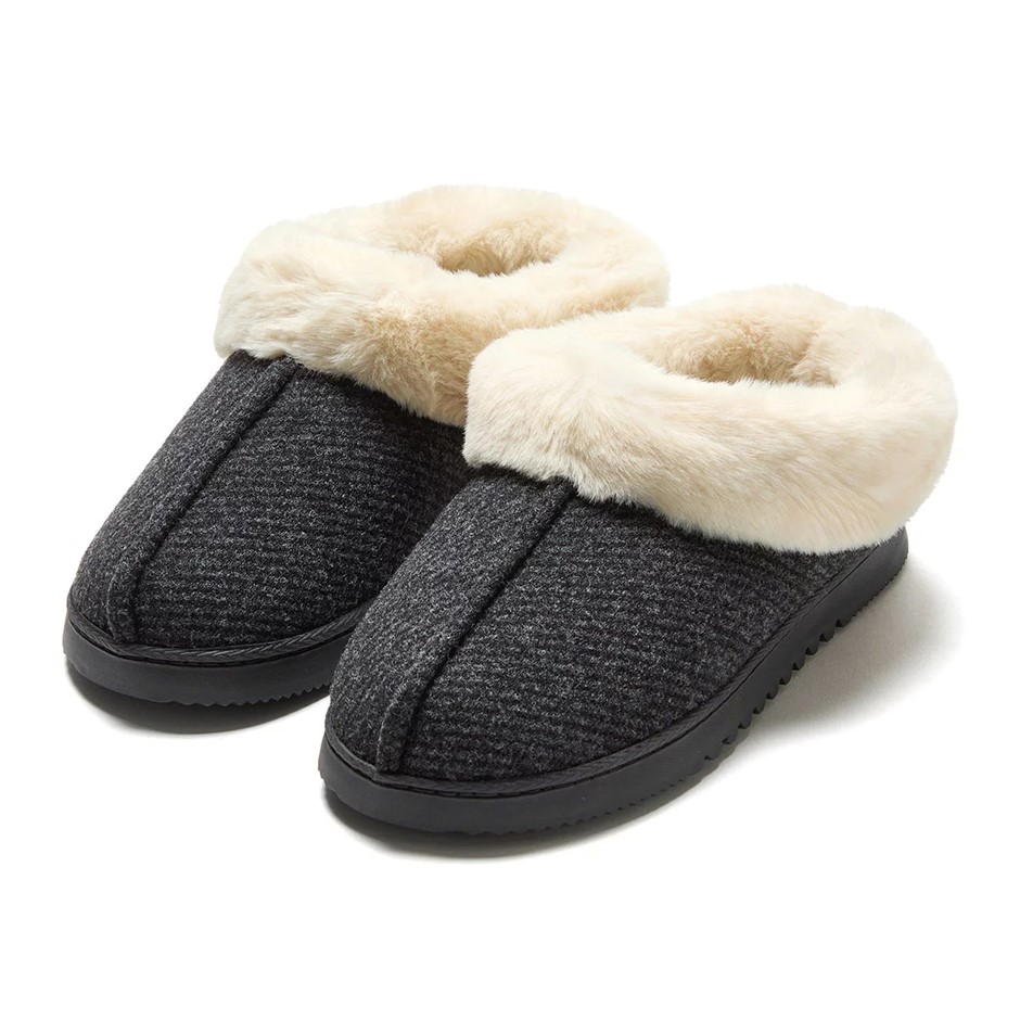 DEARFOAMS Women's Twill Clog Slippers, Size S (US 5-6), Black, Style 31260.