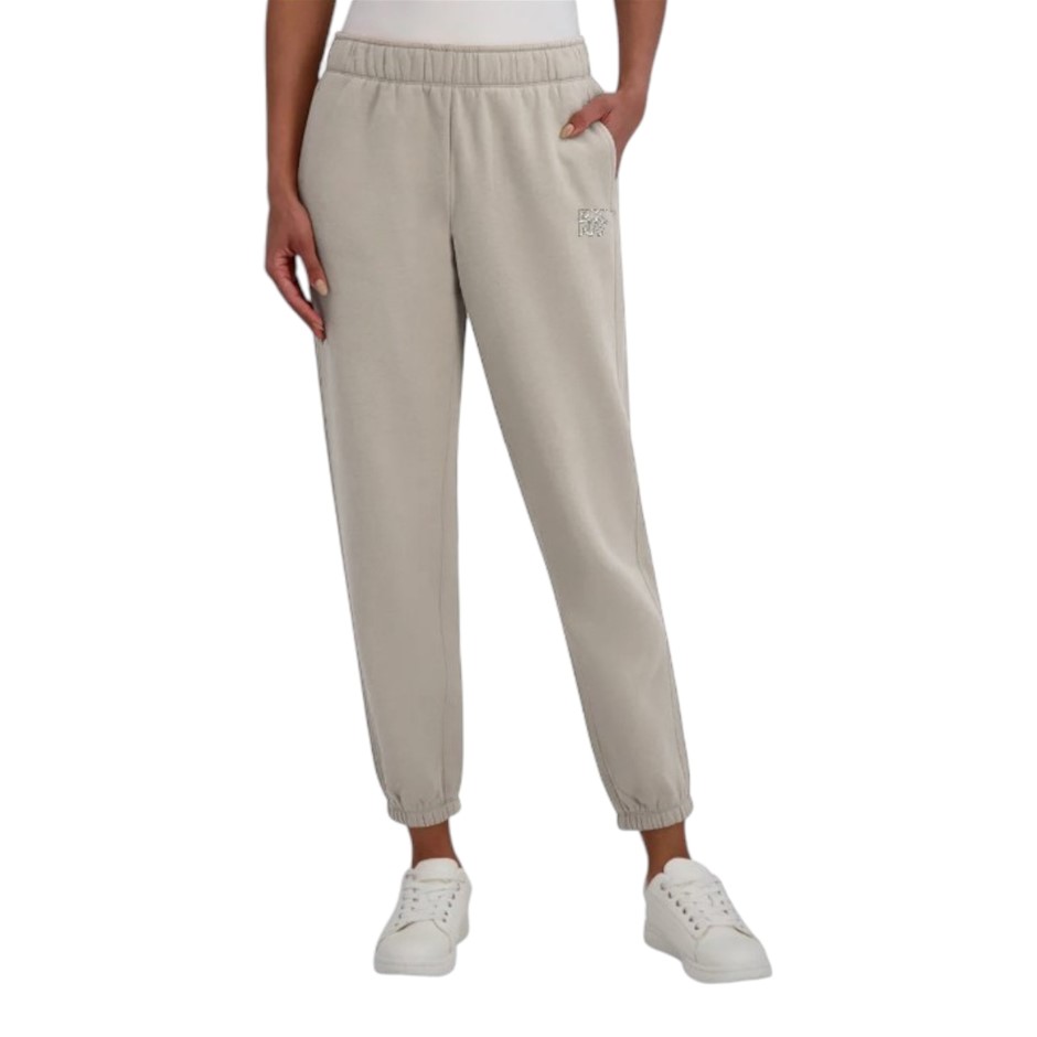 DKNY SPORT Women's Fleece Pants, Size L, 60% Cotton, Oat (OTA). NB: minor s