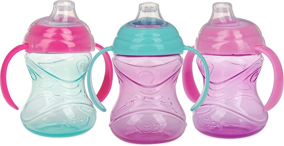 NUBY 3 Piece No-Spill Grip N’ Sip Cup. NB: 1x missing lid