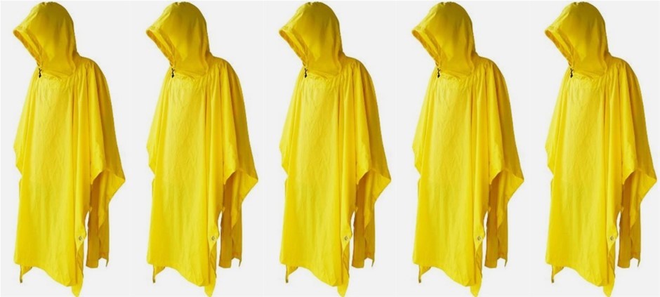 5x Nylon Poncho Waterproof Yellow Wet Weather Coat