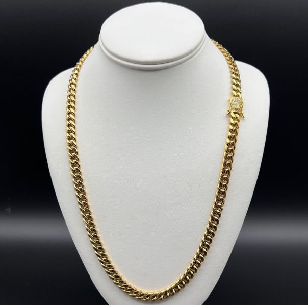 18K Gold-Filled Cuban Bracelet with AAA Cubic Zirconias Clasp, 8MM -  19cm