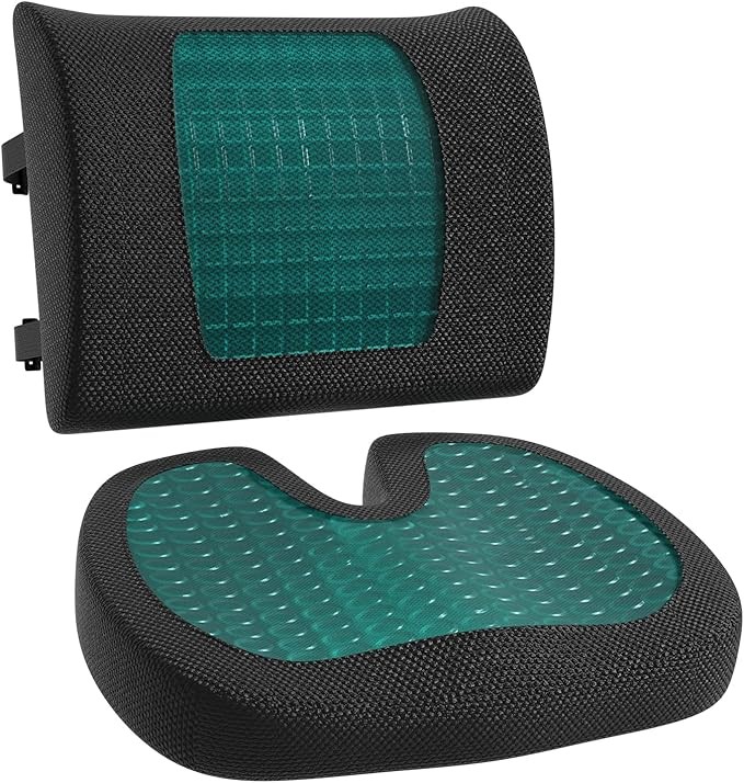 AMAZON BASICS Seat Cushion & Lumbar Support, Cool Gel Memory Foam, Black, 2
