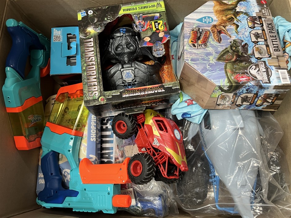 11 x ASSORTED BOYS TOYS BUNDLE; Incl. Trucks, Transformer Mask, Dinosaurs &