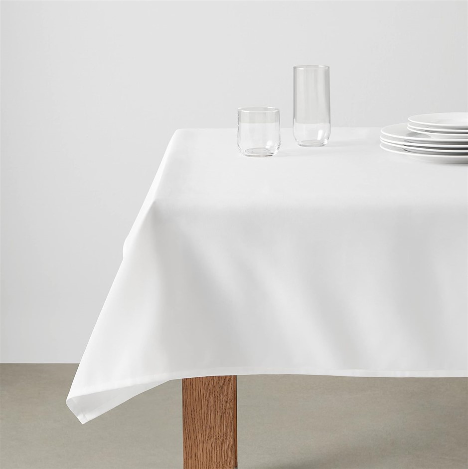 AMAZONBASICS Square Washable Polyester Fabric Tablecloth - 52" x 52", White