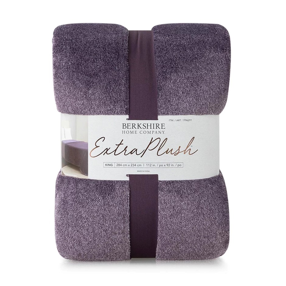 BERKSHIRE Heathered Plush Blanket, King, 284 x 234 cm, Purple. NB: Not in o