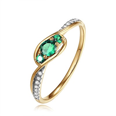 Genuine 9ct Yellow gold Natural Diamond & Natural Emerald Ring Size 7
