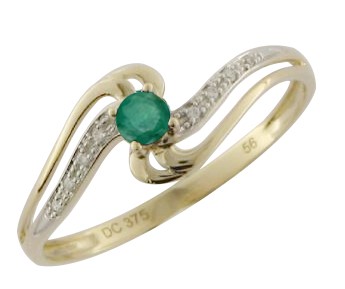 Genuine 9ct  Yellow gold Natural  Diamond & Natural Emerald   Ring  Size 7