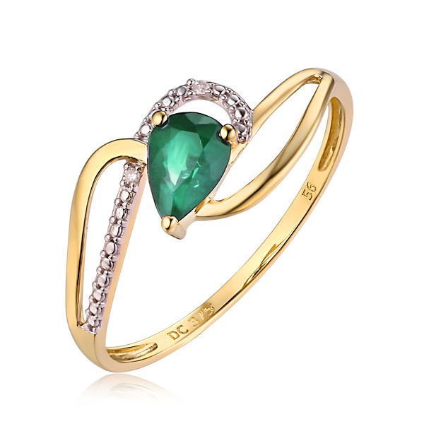 Genuine 9ct Yellow gold Natural Diamond & Natural Emerald Ring Size 7