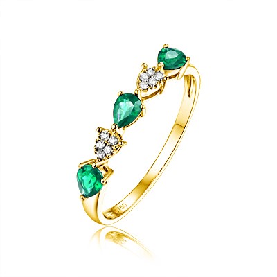 Genuine 9ct Yellow gold Natural Diamond & Natural Emerald Ring Size 7
