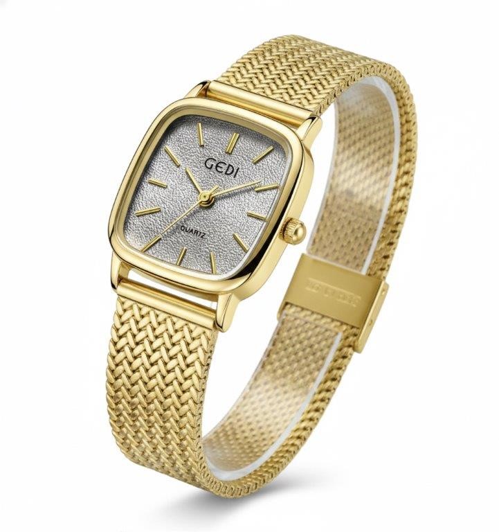 GEDI Ladies Gold-Tone Mesh Bracelet Quartz Watch with Gift Box –Silver Dial