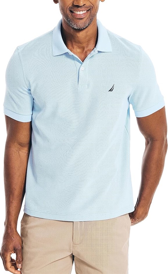NAUTICA Men's Classic Short-Sleeve Solid T- Polo Shirts, Size M, Noon Blue,