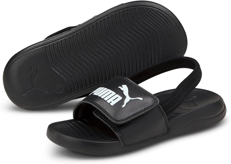PUMA Kid's Popcat 20 Backstrap Sandal, US2C/EU33, Black/White, 380555. Buy