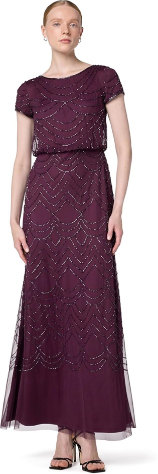 ADRIANNA PAPELL Women's Short Sleeve Blouson Beaded Gown, Size AU4 (US 0) C