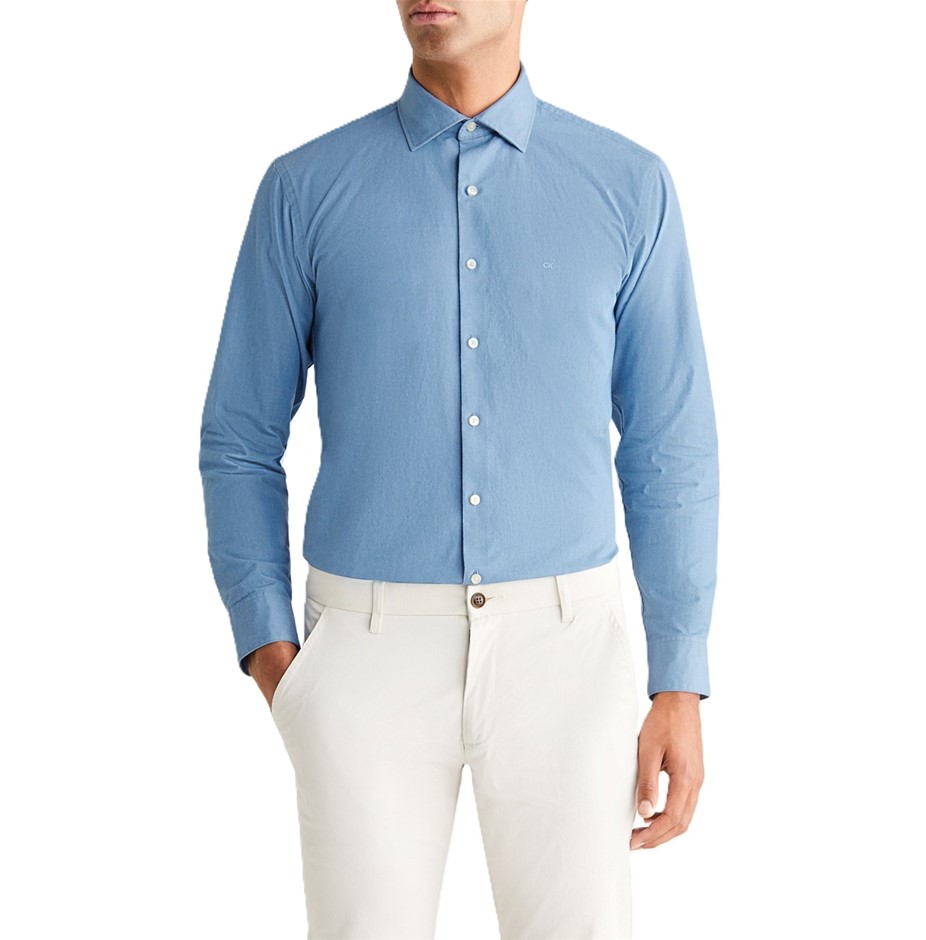 CALVIN KLEIN Slim L/S Oxford Shirt, Size S, 100% Cotton, Denim (BFDD), COSS