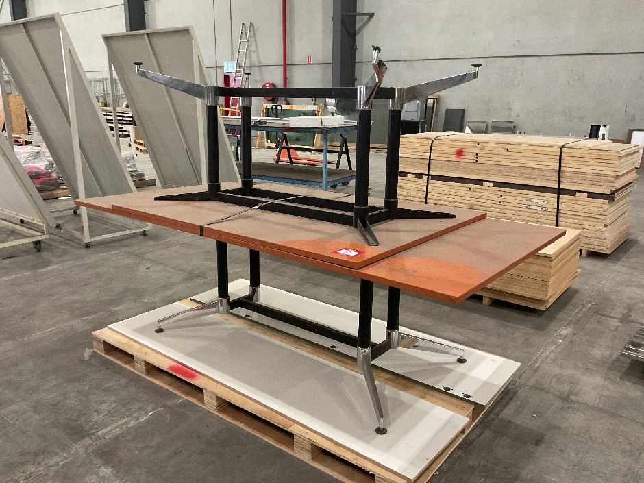 <p>2x Timber Laminate Tables on Steel Frame</p>