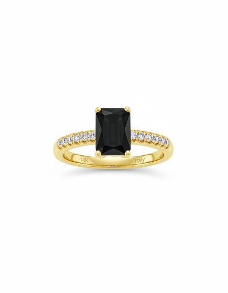 14K/Italy 2.0ct Black Emerald Cut Yellow Gold Filled Ring(stamped) 9US