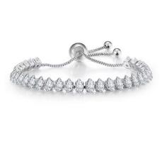925 Sterling Silver Marquise Cut Tennis Bracelet Adjustable