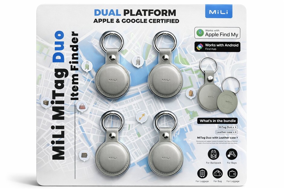 MILI MiTag Duo Item Finder, Dual Finder Apple & Google Platform, 4 Pack.