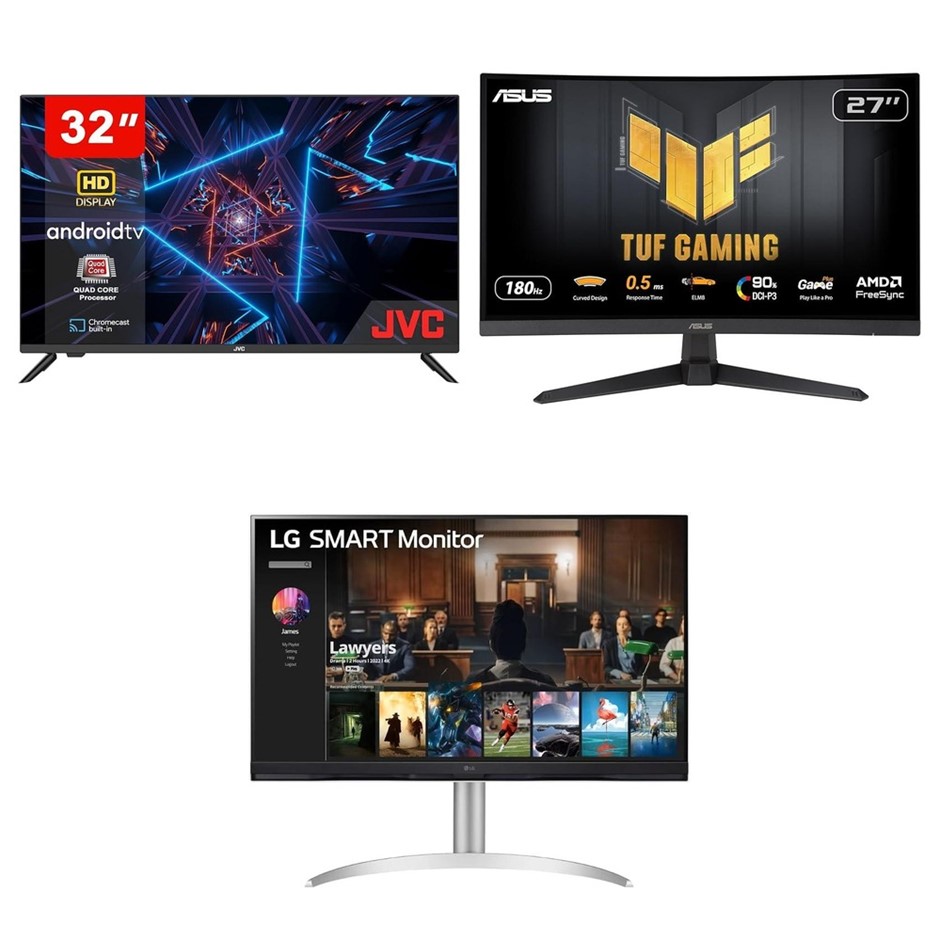 3 x Assorted Monitors, RRP: $-1,478, Incl: 1 x JVC AV-H323115A11 32" HD Sma